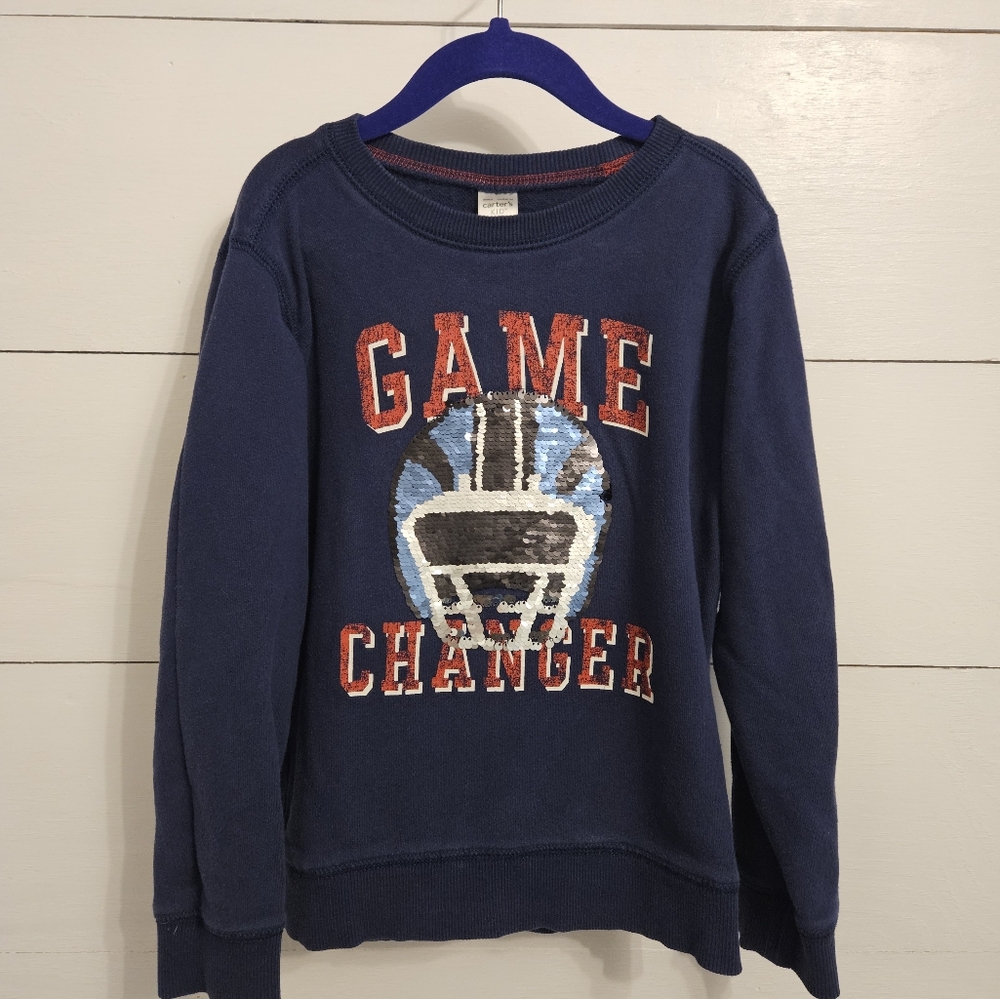 Carter's Size 8, Navy Blue Sweatshirt with Sequin Game Changer Football Design